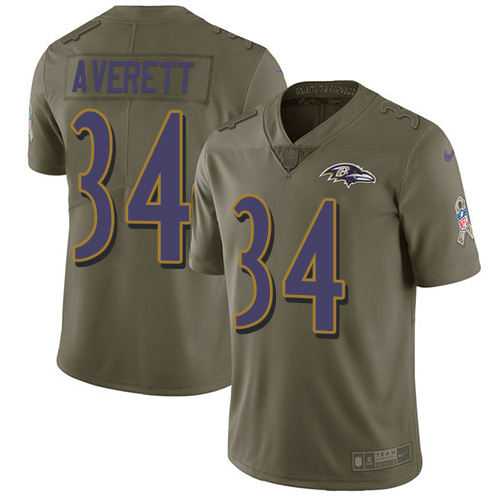 Nike Ravens #34 Anthony Averett Olive Men’s Stitched NFL Limited 2017 Salute To Service Jersey