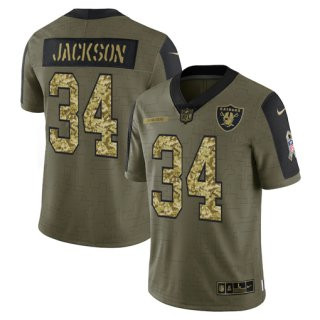 Men’s Olive Las Vegas Raiders #34 Bo Jackson 2021 Camo Salute To Service Limited Stitched Jersey