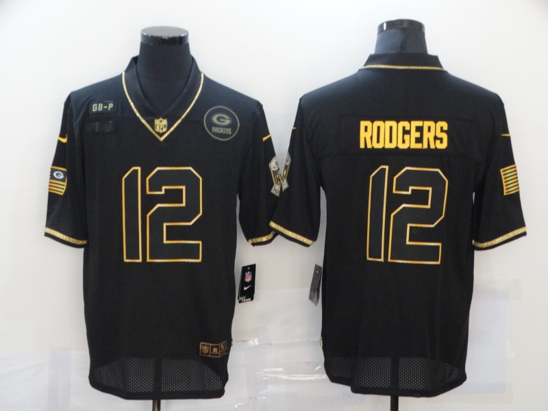 Men’s Green Bay Packers #12 Aaron Rodgers Black Gold 2020 Salute To Service Stitched NFL Nike Limited Jersey