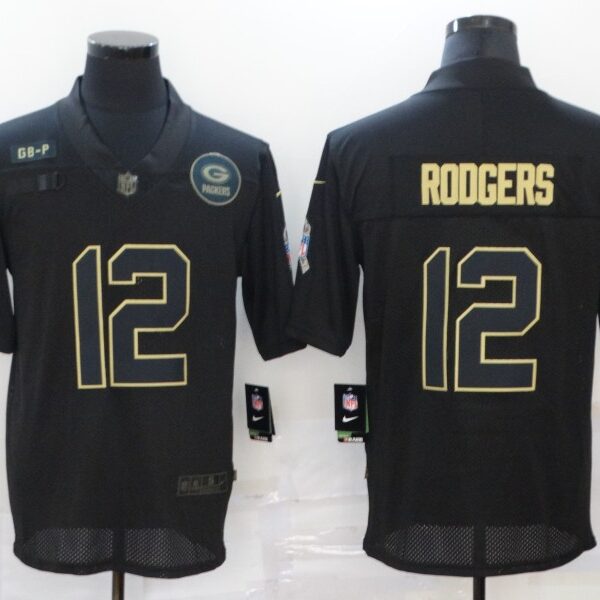 Men’s Green Bay Packers #12 Aaron Rodgers Black 2020 Salute To Service Stitched NFL Nike Limited Jersey