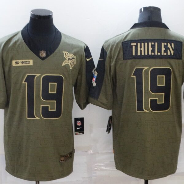 Men’s Minnesota Vikings #19 Adam Thielen 2021 Olive Salute To Service Limited Stitched Jersey