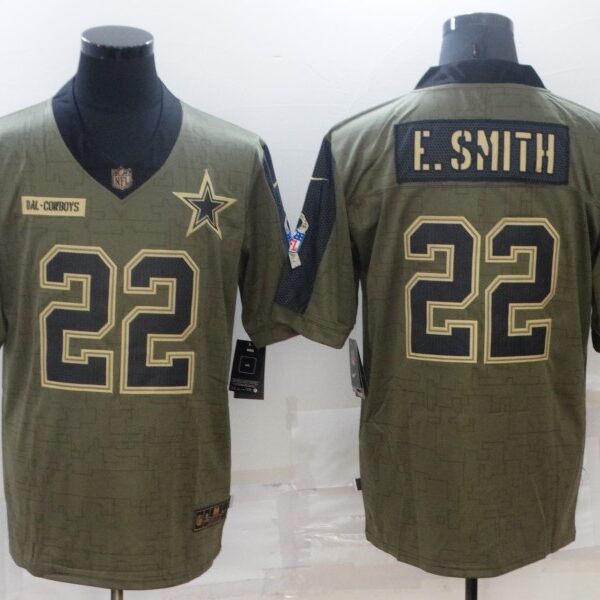 Men’s Dallas Cowboys #22 Emmitt Smith Nike Olive 2021 Salute To Service Retired Player Limited Jersey