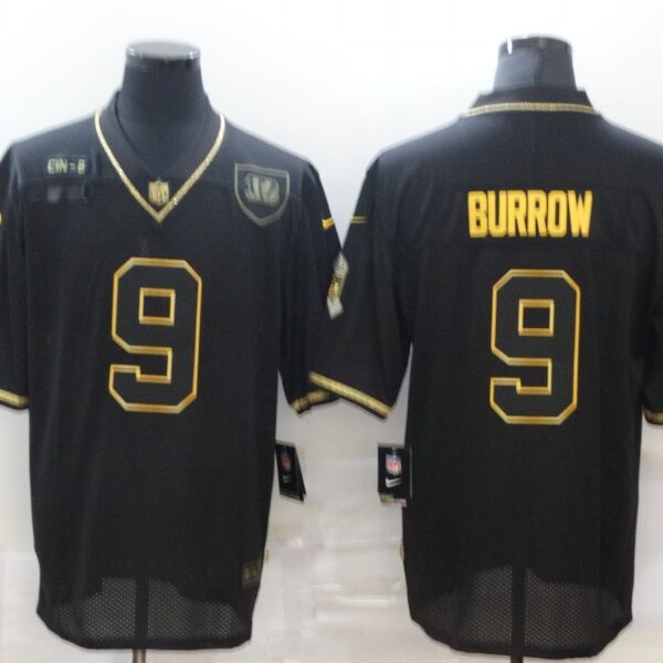 Men’s Cincinnati Bengals #9 Joe Burrow Black Gold 2020 Salute To Service Stitched NFL Nike Limited Jersey