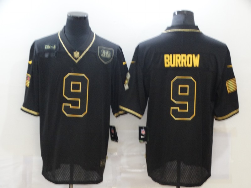 Men’s Cincinnati Bengals #9 Joe Burrow Black Gold 2020 Salute To Service Stitched NFL Nike Limited Jersey