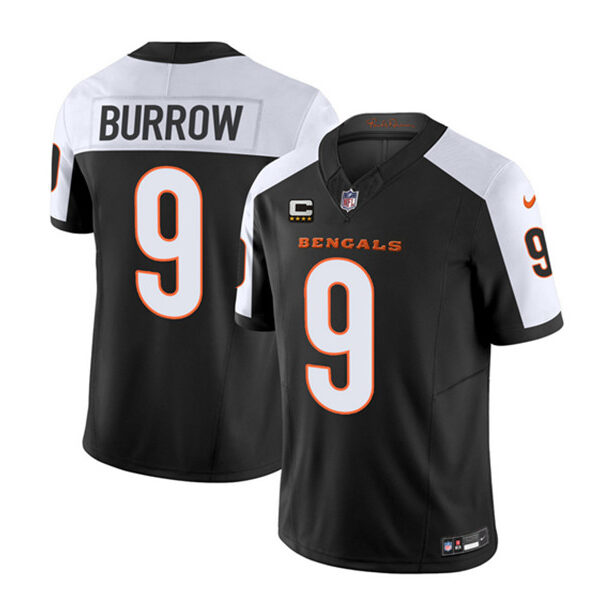 Men’s Cincinnati Bengals #9 Joe Burrow 2023 F.U.S.E. Black White With 4-Star C Patch Vapor Untouchable Limited Football Stitched Jersey