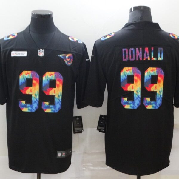 Men’s Los Angeles Rams #99 Aaron Donald Multi-Color Black 2020 NFL Crucial Catch Vapor Untouchable Nike Limited Jersey