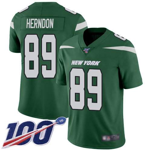 Nike Jets #89 Chris Herndon Green Team Color Men’s Stitched NFL 100th Season Vapor Limited Jersey