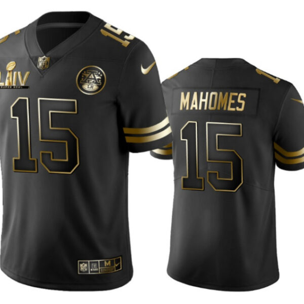 Men’s Kansas City Chiefs #15 Patrick Mahomes Black Super Bowl LIV Golden Edition Jersey