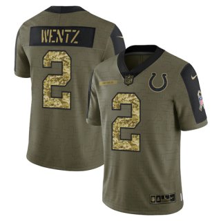 Men’s Olive Indianapolis Colts #2 Carson Wentz 2021 Camo Salute To Service Limited Stitched Jersey