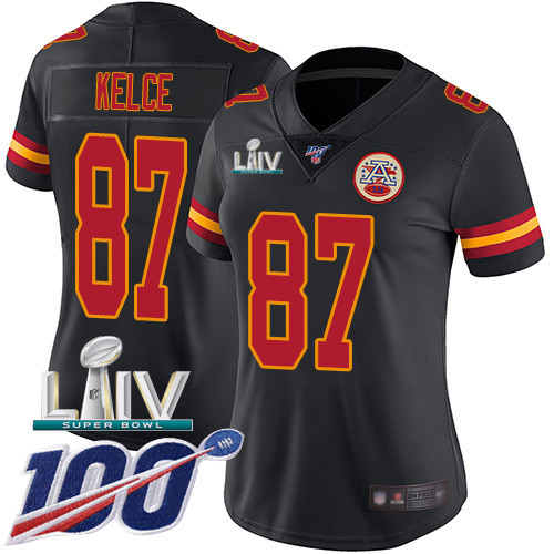 Nike Chiefs #87 Travis Kelce Black Super Bowl LIV 2020 Women’s Stitched NFL Limited Rush 100th Season Jersey