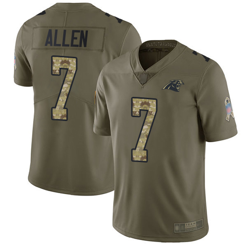 Panthers #7 Kyle Allen Olive Camo Men’s Stitched Football Limited 2017 Salute To Service Jersey