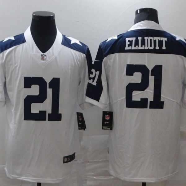 Men’s Dallas Cowboys #21 Ezekiel Elliott White Thanksgiving Vapor Untouchable Stitched NFL Nike Limited Jersey