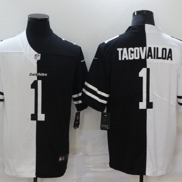 Men’s Miami Dolphins #1 Tua Tagovailoa White Black Peaceful Coexisting 2020 Vapor Untouchable Stitched NFL Nike Limited Jersey