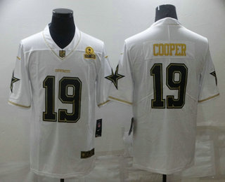 Men’s Dallas Cowboys #19 Amari Cooper White 60th Patch Golden Edition Stitched NFL Nike Limited Jersey