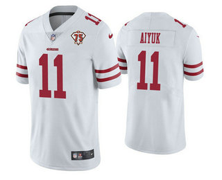 Men’s San Francisco 49ers #11 Brandon Aiyuk White 2021 75th Anniversary Vapor Untouchable Limited Stitched NFL Jersey
