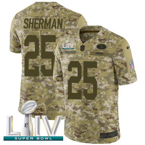 Nike 49ers #25 Richard Sherman Camo Super Bowl LIV 2020 Men’s Stitched NFL Limited 2018 Salute To Service Jersey
