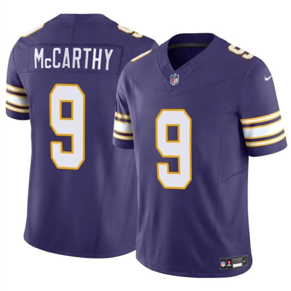 Men’s Minnesota Vikings #9 J.J. McCarthy Purple 2024 Draft F.U.S.E. Throwback Vapor Untouchable Limited Football Stitched Jersey