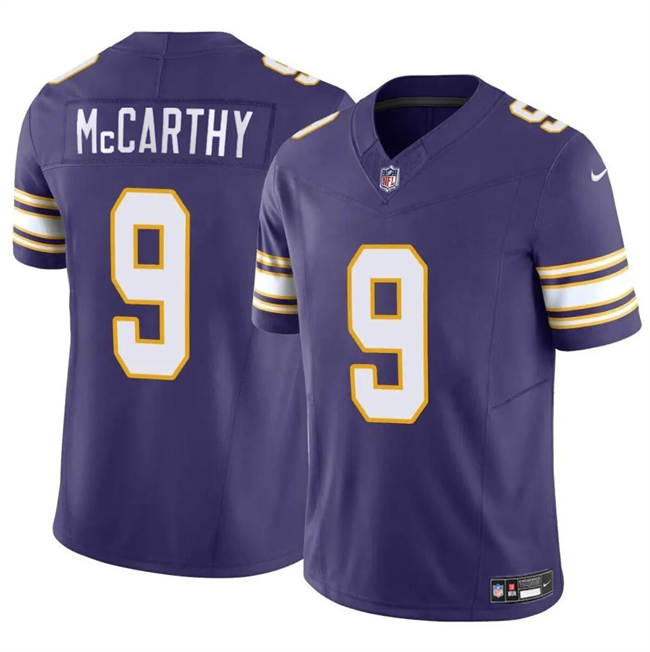 Men’s Minnesota Vikings #9 J.J. McCarthy Purple 2024 Draft F.U.S.E. Throwback Vapor Untouchable Limited Football Stitched Jersey