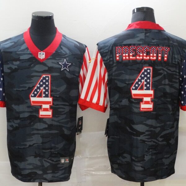 Men’s Dallas Cowboys #4 Dak Prescott USA Camo 2020 Salute To Service Stitched NFL Nike Limited Jersey