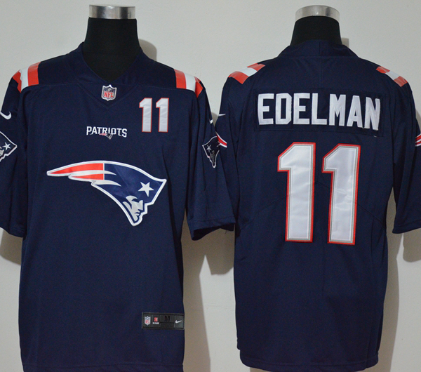 Men’s New England Patriots #11 Julian Edelman Navy Blue 2020 Team Logo Number Vapor Untouchable Stitched NFL Nike Fashion Limited Jersey