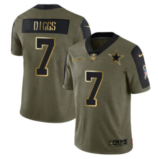 Men’s Olive Dallas Cowboys #7 Trevon Diggs 2021 Salute To Service Golden Limited Stitched Jersey