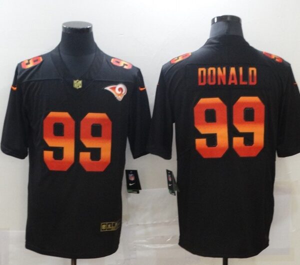 Men’s Los Angeles Rams #99 Aaron Donald Black Red Orange Stripe Vapor Limited Nike NFL Jersey