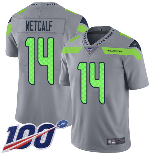 Nike Seahawks #14 D.K. Metcalf Gray Men’s Stitched NFL Limited Inverted Legend 100th Season Jersey
