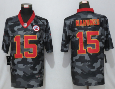 Men’s Kansas City Chiefs #15 Patrick Mahomes Camo Red Name 2020 Salute To Service Stitched NFL Nike Limited Jersey