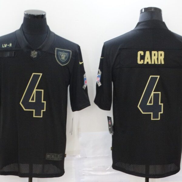 Men’s Las Vegas Raiders #4 Derek Carr Black 2020 Salute To Service Stitched NFL Nike Limited Jersey