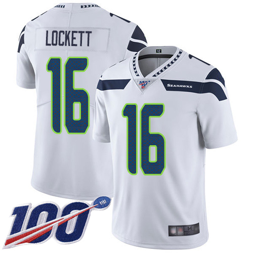 Nike Seahawks #16 Tyler Lockett White Men’s Stitched NFL 100th Season Vapor Limited Jersey
