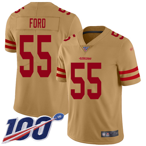 Nike 49ers #55 Dee Ford Gold Men’s Stitched NFL Limited Inverted Legend 100th Season Jersey