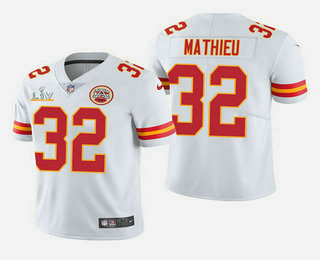 Men’s Kansas City Chiefs #32 Tyrann Mathieu White 2021 Super Bowl LV Vapor Untouchable Stitched Nike Limited NFL Jersey