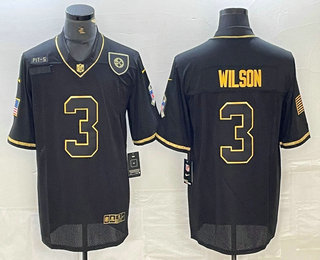 Men’s Pittsburgh Steelers #3 Russell Wilson Black Gold 2020 Salute To Service Stitched NFL Nike Limited Jersey