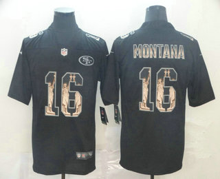 Men’s San Francisco 49ers #16 Joe Montana 2019 Black Statue Of Liberty Stitched NFL Nike Limited Jersey