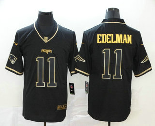 Men’s New England Patriots #11 Julian Edelman Black 100th Season Golden Edition Jersey