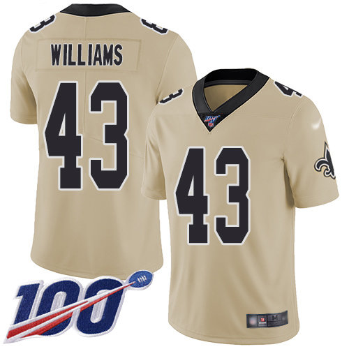 Nike Saints #43 Marcus Williams Gold Men’s Stitched NFL Limited Inverted Legend 100th Season Jersey