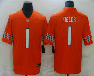 Men’s Chicago Bears #1 Justin Fields Orange 2021 Vapor Untouchable Stitched NFL Nike Limited Jersey