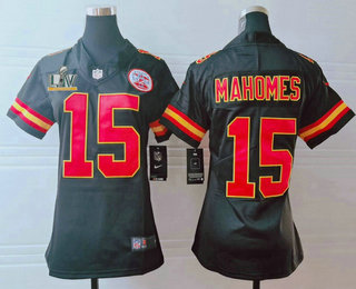 Women’s Kansas City Chiefs #15 Patrick Mahomes Black 2021 Super Bowl LV Vapor Untouchable Stitched Nike Limited NFL Jersey