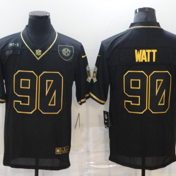 Men’s Pittsburgh Steelers #90 T. J. Watt Black Gold 2020 Salute To Service Stitched NFL Nike Limited Jersey