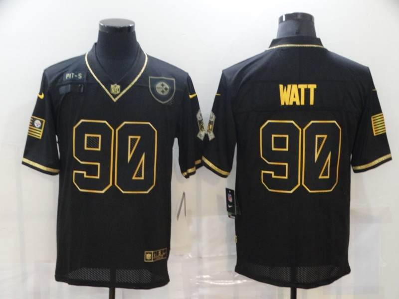 Men’s Pittsburgh Steelers #90 T. J. Watt Black Gold 2020 Salute To Service Stitched NFL Nike Limited Jersey
