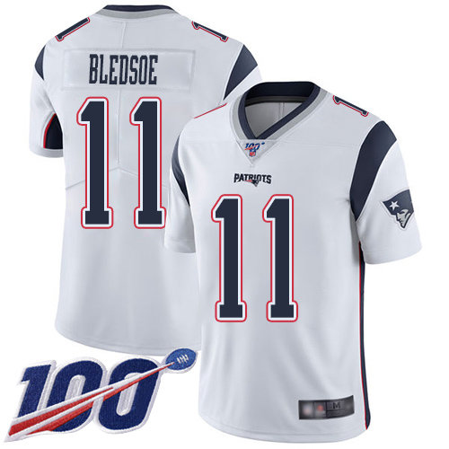 Nike Patriots #11 Drew Bledsoe White Men’s Stitched NFL 100th Season Vapor Limited Jersey