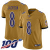 Nike Ravens #8 Lamar Jackson Gold Men’s Stitched NFL Limited Inverted Legend 100th Season Jersey