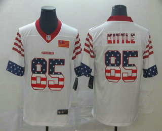 Men’s San Francisco 49ers #85 George Kittle White Independence Day Stars Stripes Jersey
