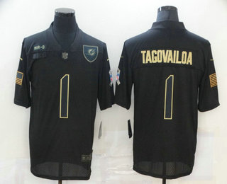 Men’s Miami Dolphins #1 Tua Tagovailoa Black 2020 Salute To Service Stitched NFL Nike Limited Jersey