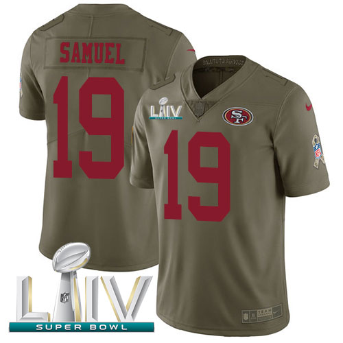 Nike 49ers #19 Deebo Samuel Olive Super Bowl LIV 2020 Men’s Stitched NFL Limited 2017 Salute To Service Jersey