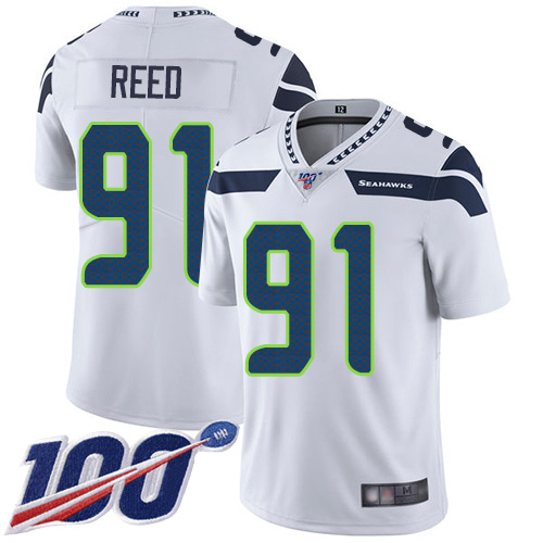 Seahawks #91 Jarran Reed White Men’s Stitched Football 100th Season Vapor Limited Jersey