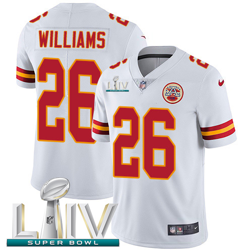 Nike Chiefs #26 Damien Williams White Super Bowl LIV 2020 Men’s Stitched NFL Vapor Untouchable Limited Jersey