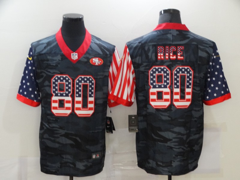 Men’s San Francisco 49ers #80 Jerry Rice USA Camo 2020 Salute To Service Stitched NFL Nike Limited Jersey