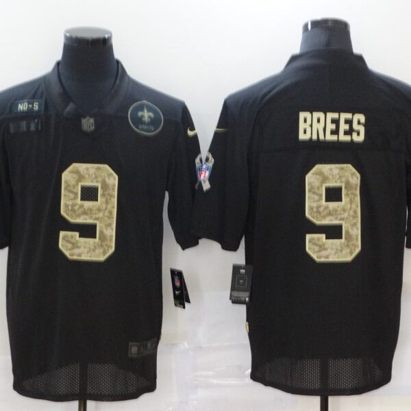 Men’s New Orleans Saints #9 Drew Brees Black Camo 2020 Salute To Service Stitched NFL Nike Limited Jersey