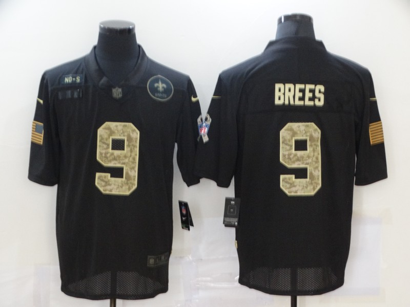 Men’s New Orleans Saints #9 Drew Brees Black Camo 2020 Salute To Service Stitched NFL Nike Limited Jersey